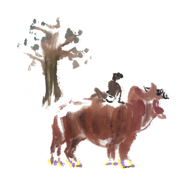中国风牧童水牛手绘