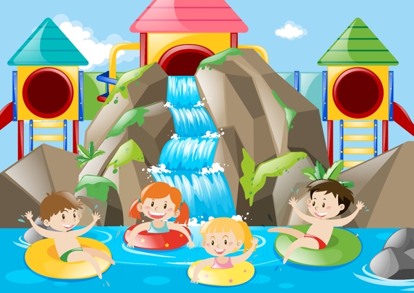 在水上公园玩耍的孩子