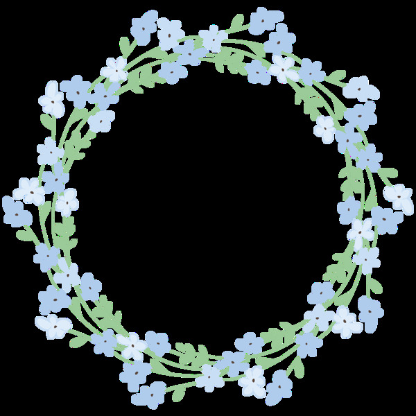 简约温馨蓝色花朵手绘花环装饰元素