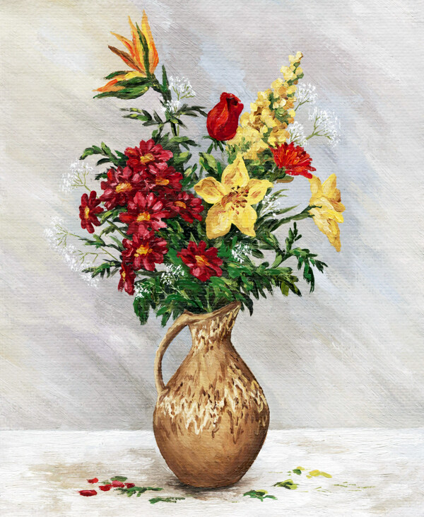 植物花朵花瓶油画图片
