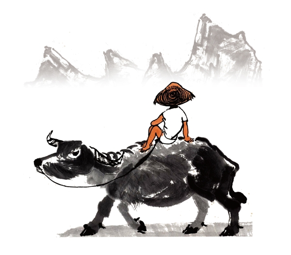 牧童骑牛图图片