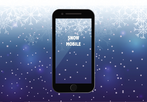 具有雪季背景的智能手机