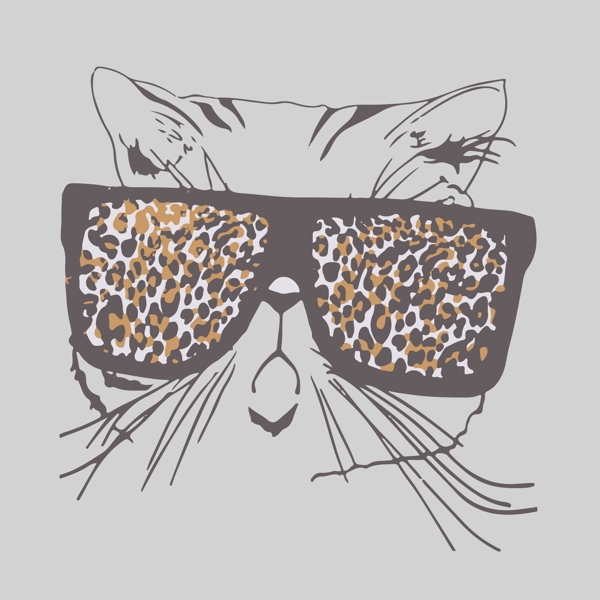 印花矢量图动物猫眼镜动物专题男装免费素材
