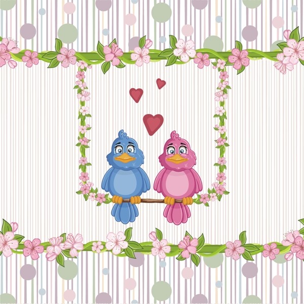 爱情主题鲜花和两只小鸟