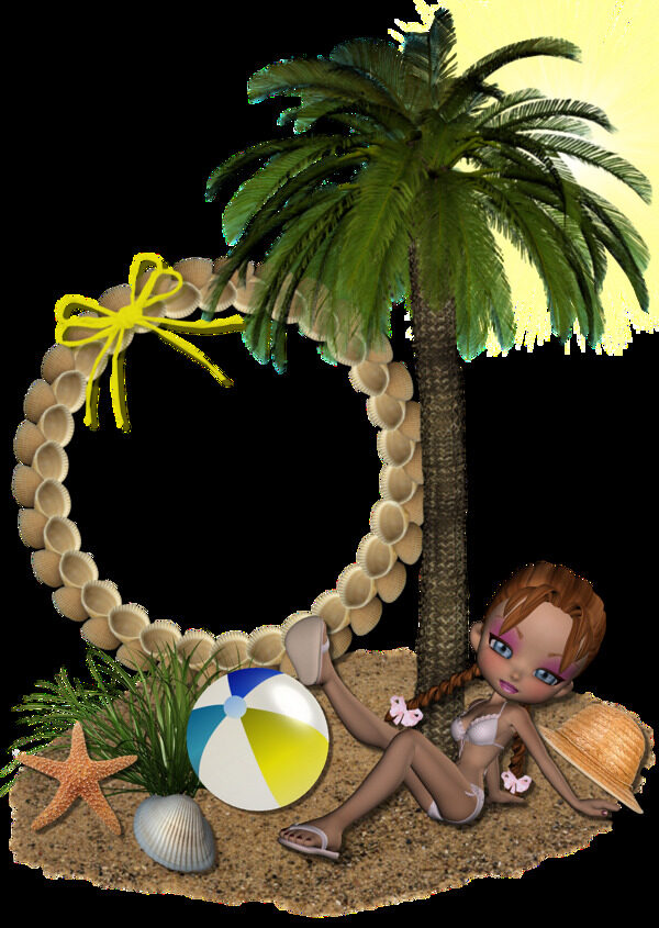 海滩椰树美女相框素材