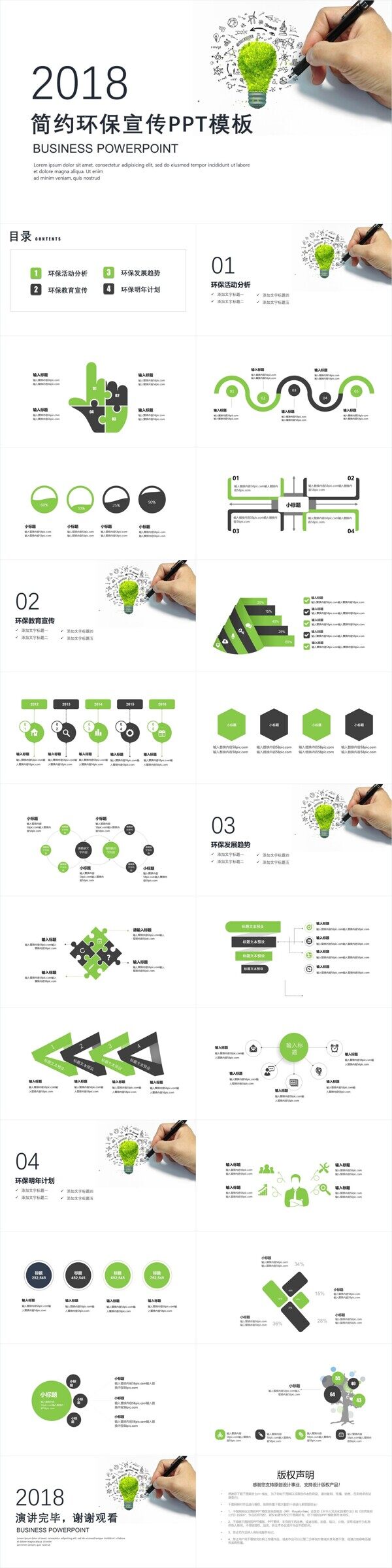 绿色简约环保宣传工作汇报PPT模板