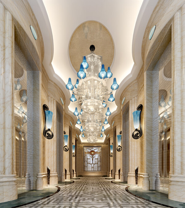 现代时尚精品酒店风格水晶灯工装装修效果图