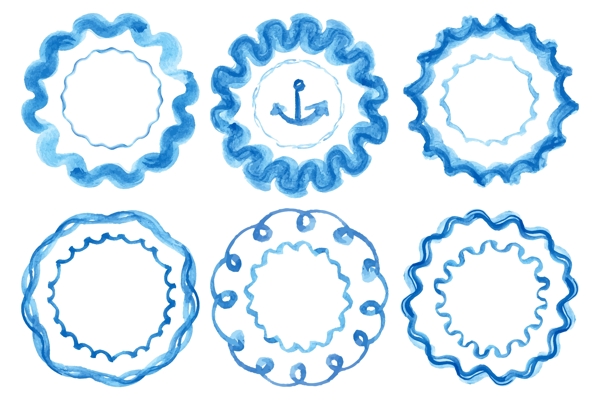 简单蓝色水彩手绘图案