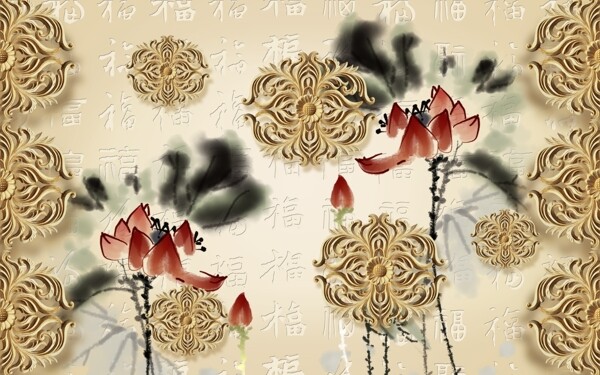 中式木雕水墨背景