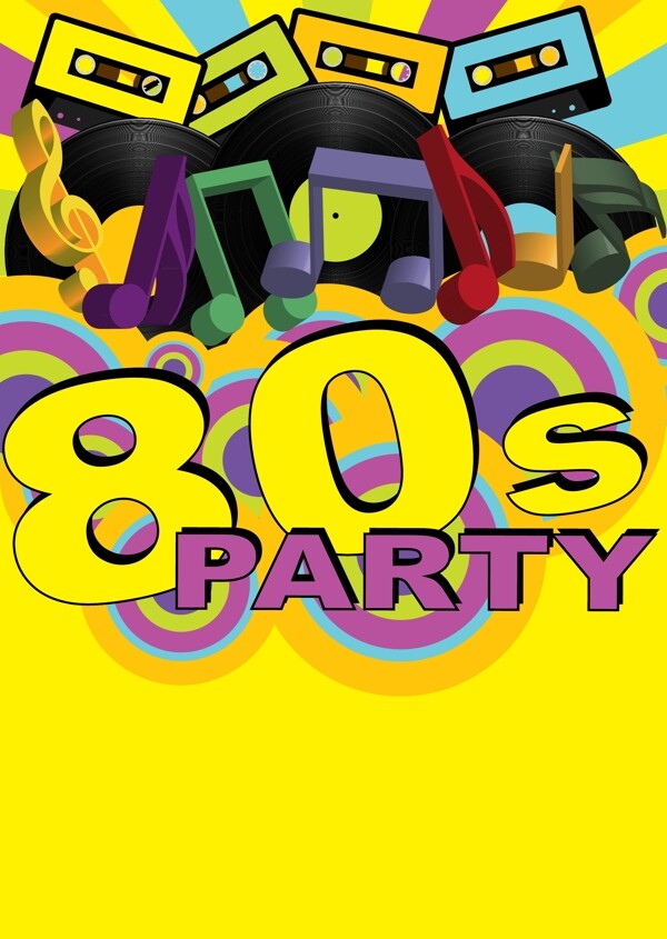 80年代的音乐聚会传单设计04元素矢量