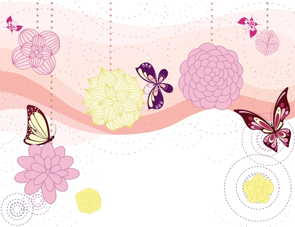 蝴蝶与鲜花插画