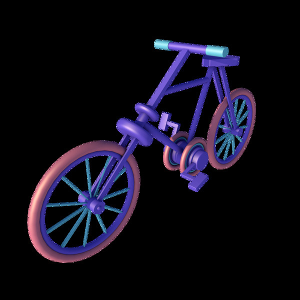 C4D立体彩色脚踏自行车3