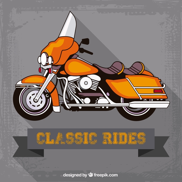 时尚橙色复古摩托车矢量素材