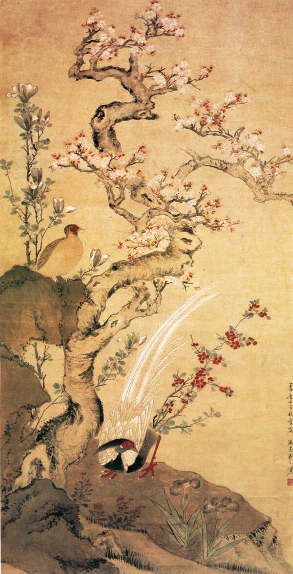 杏花锦鸡图花鸟画中国古画0251