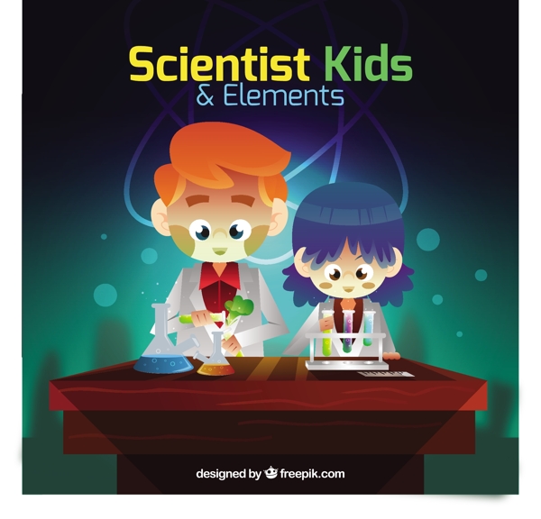 有趣的科学家孩子与元素