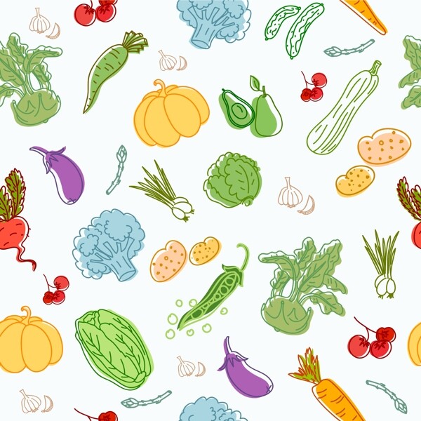 彩绘蔬菜水果无缝背景