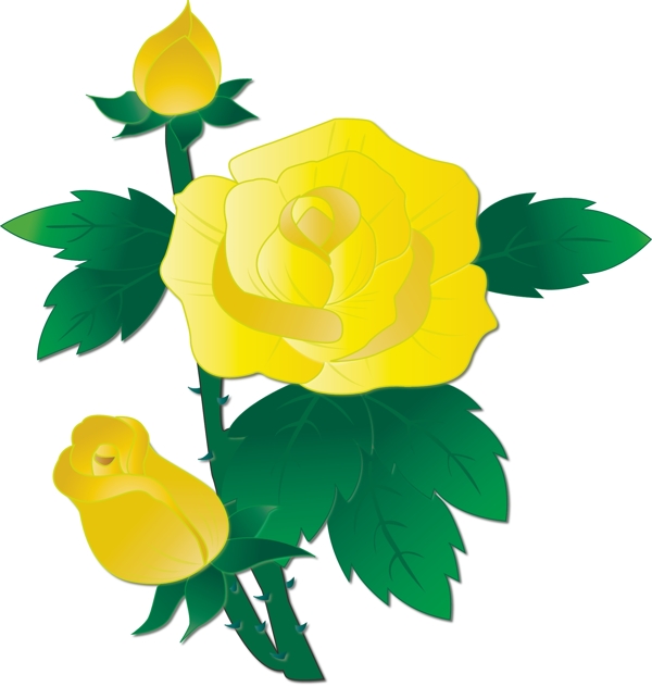 手绘花之黄色花朵黄玫瑰可商用元素