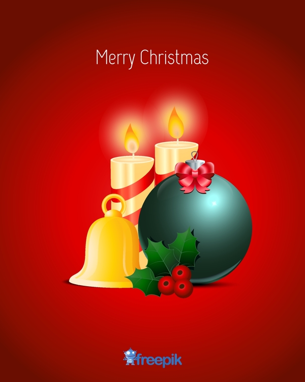 圣诞快乐的明信片有蜡烛冬青铃铛圣诞球