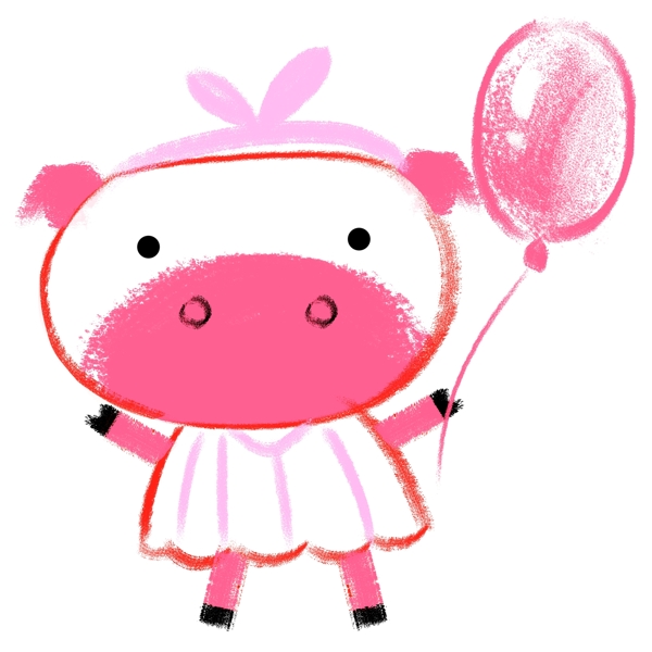手绘拿气球的小猪插画
