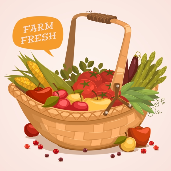 一篮子蔬菜水果插画