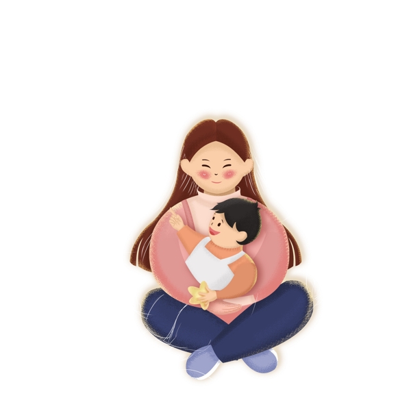 手绘卡通抱一起的母子设计元素
