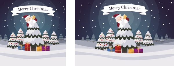 唯美雪地圣诞树圣诞礼物插画图