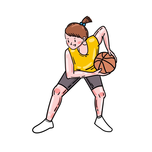 卡通矢量免抠可爱打篮球的女生