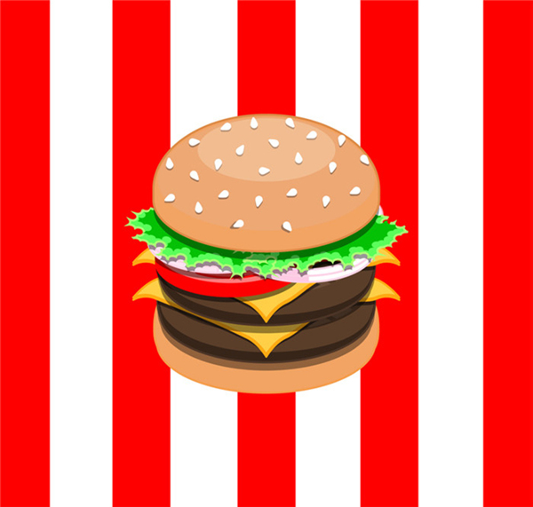 红白条纹背景美味汉堡