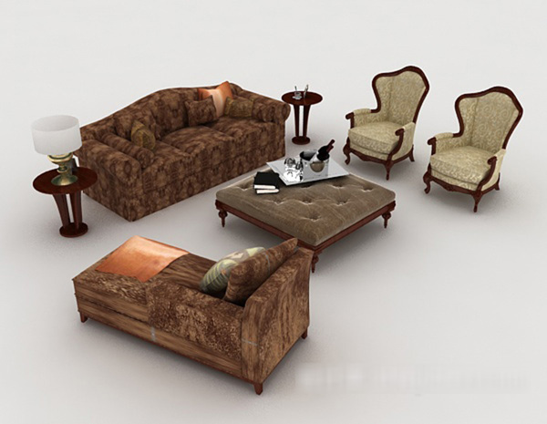 复古棕色组合沙发3d模型下载