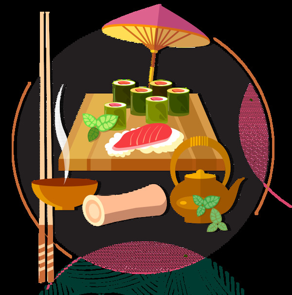 清新手绘日式刺身料理美食装饰元素
