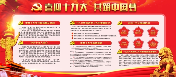 红色喜迎共筑中国梦内容党建展板设计