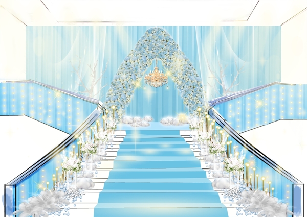蓝色婚礼楼梯展示区效果图