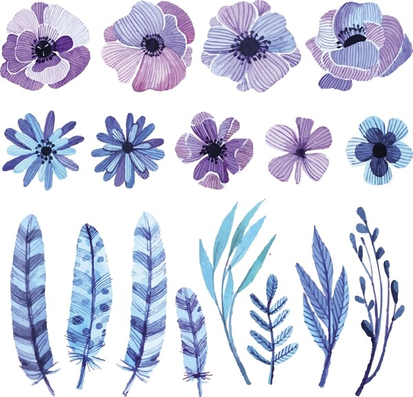 蓝紫色花朵树叶
