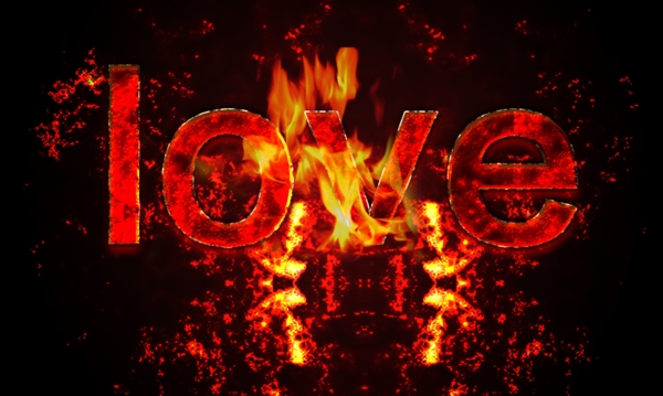 被火燃烧的字体LOVE