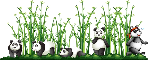 卡通熊猫树叶竹林