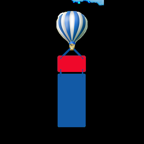 蓝色热气球吊牌png元素
