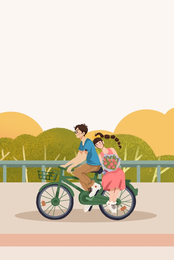 春日自行车旅行野外出行插画海报