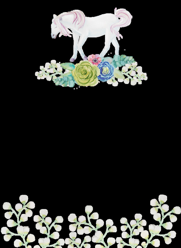 彩绘花朵白马图案元素