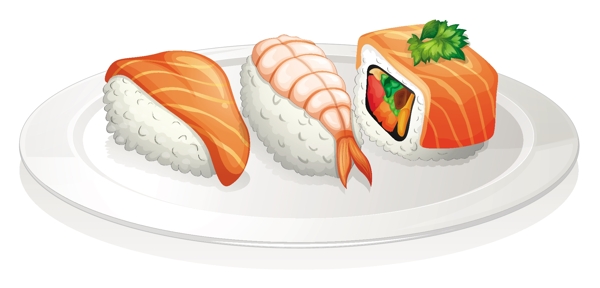 白色盘子里的寿司插画