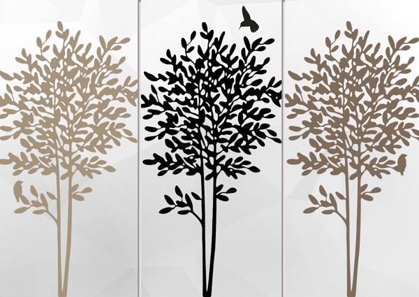 现代简约黑白褐色发财树小鸟简洁背景墙