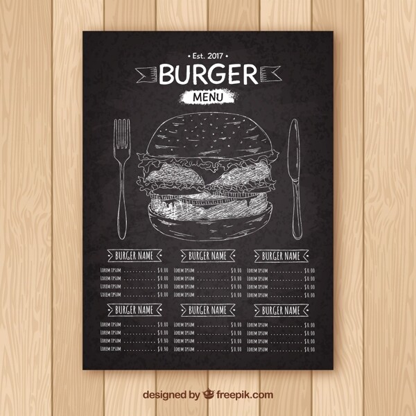 黑板手绘的汉堡菜单