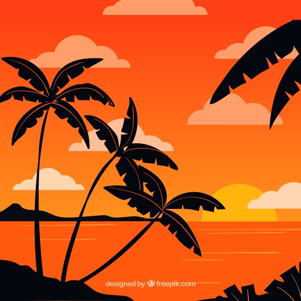 创意夕阳下的椰子树剪影