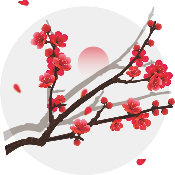 手绘中国风花卉植物梅花花瓣装饰可商用元素