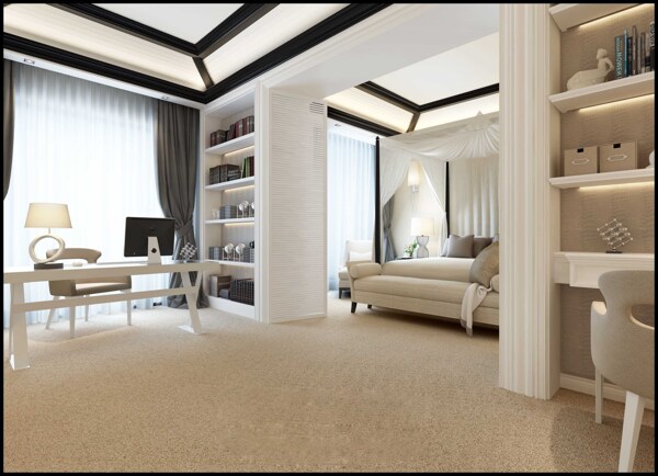 美式清新卧室大户型白色架子室内装修效果图