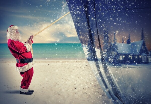 沙滩上的圣诞老爷爷图片