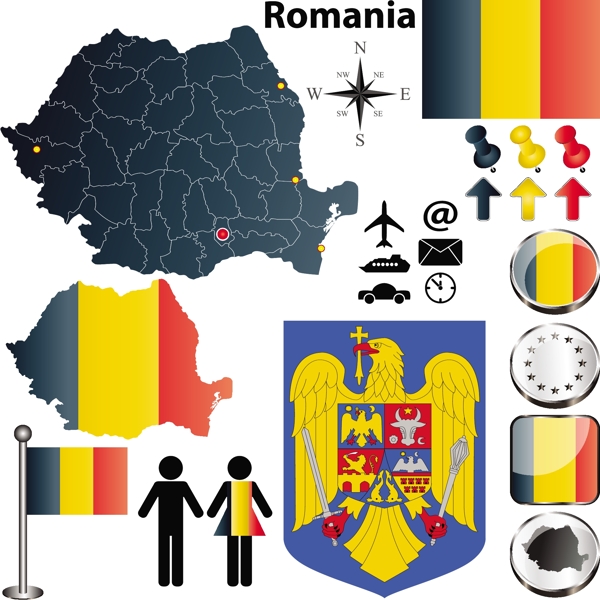 罗马尼亚国旗地图矢量素材