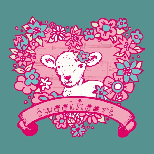印花矢量图T恤图案图文结合动物绵羊免费素材
