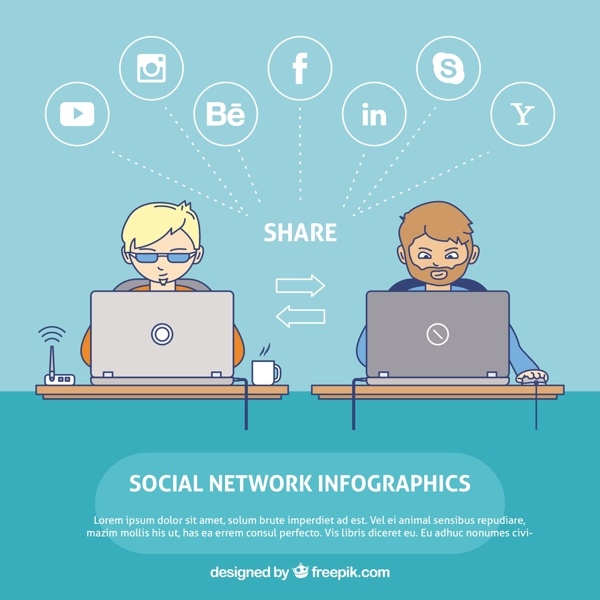 两人连接到社交网络的信息图表