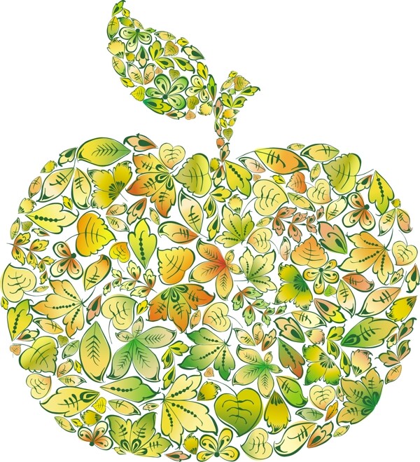 树叶组成的苹果创意矢量素材