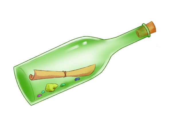 绿色石子漂流瓶插画